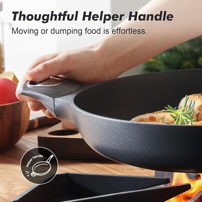 SENSARTE 12.5inch Nonstick Frying Pan Skillet with Lid, Black | Non Stick Pan Omelette Pans with Cover, Healthy Kitchen Cooking Chef's Pan with Cover, PFOA/PFOS Free, Induction Compatible
