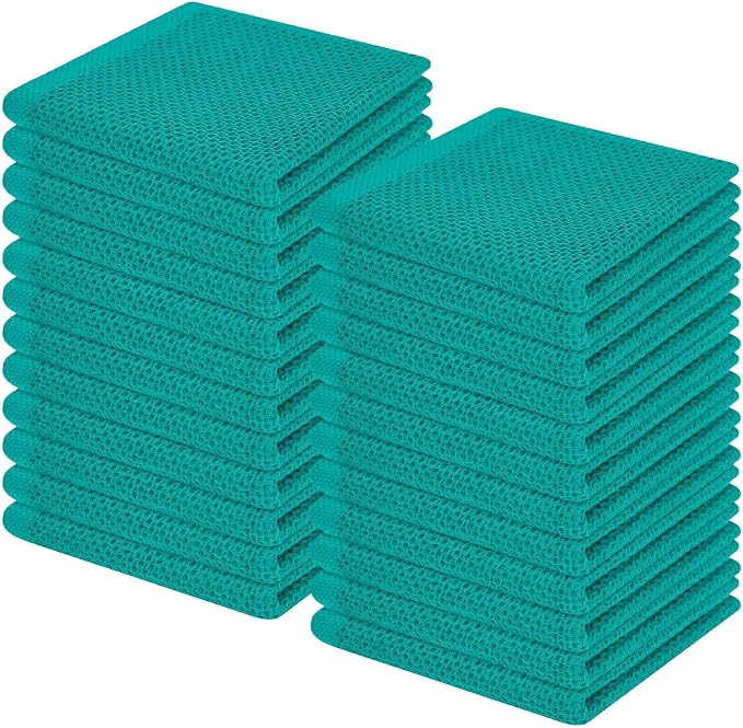 Homaxy 100% Cotton Waffle Weave Kitchen Dish Cloths 24-Pack, Teal | 12 x 12 Inches, Ultra Soft Absorbent Dish Towels, Quick Drying Dish Rags with Hanging Loop