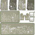 Fourluoo 10 Pcs Flower Line Drawing Kitchen Decor Set Dish Towels Kitchen Rugs Oven Mitts and Pot Holders Set for Cooking Baking Grilling Women Mom Daughter Gift