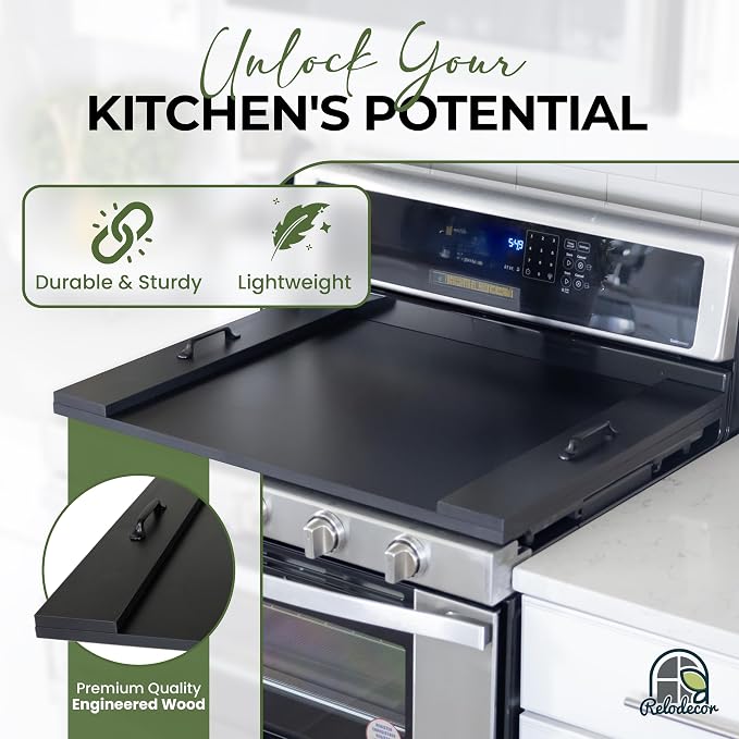 Noodle Board Stove Cover with Handles for Electric and Gas Stove Top Covers | Rustic Farmhouse Décor for Kitchen, RVs, Adds Extra Counter Space, Cutting Board, Protects Burners, Durable Laminate Wood