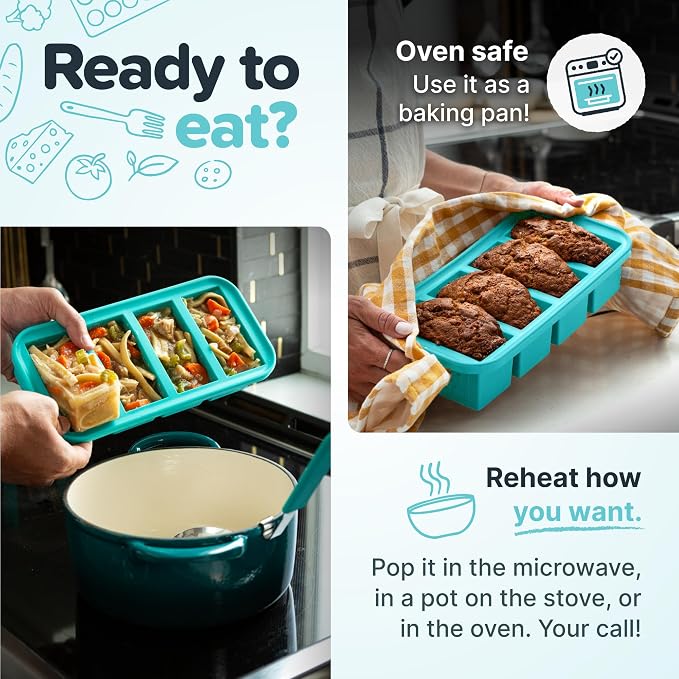 Souper Cubes 1 Cup Silicone Freezer Mold with Lid, Aqua, 1-Pack | 100% Platinum-Cured Silicone Food Mold, Oven and Microwave Safe, Perfect for Freezing Soup, Rice, Protein, Grains and More