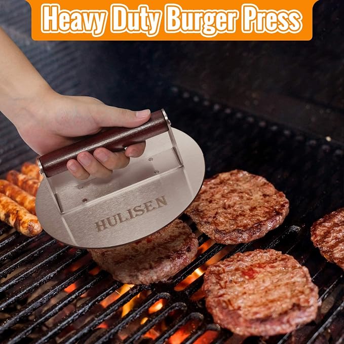 HULISEN 12-Inch Melting Dome for Griddle & 8.5-Inch Burger Press Set | Stainless Steel, Covers Multiple Patties, Melts Cheese, Comfortable Grip, Griddle Accessories Kit for Flat Top Grill Cooking
