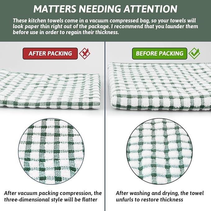 Nialnant 8 Pcs Kitchen Dish Rags,100% Cotton Kitchen Towels | Soft Absorbent Quick Drying Dish Cloths for Washing Dishes,Cleaning rags - 11 x 11In Green