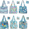Foldable Reusable Shopping Bags,6 Pack Heavy Duty Tote for Grocery | Lightweight Polyester, machine washable. Compact fold fits in purse. Sturdy 50lb capacity. Great for groceries&travel,Beach
