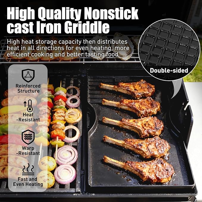 Grill Griddle for Weber Spirit 200 Series - Dual Sided Sear Parts for Weber Spirit 200 & GS4 Spirit II E210,Spirit II E220,17.5" Porcelain-Enameled Cast lron Thick Nonstick BBQ Griddle Pan