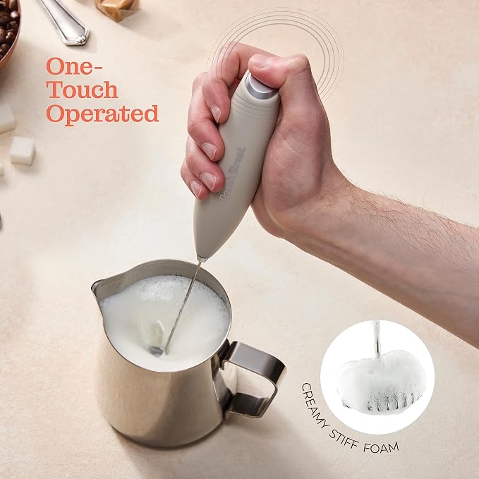 Powerful Handheld Milk Frother, Mini Milk Foamer, Battery Operated Stainless Steel Drink Mixer with Frother Stand