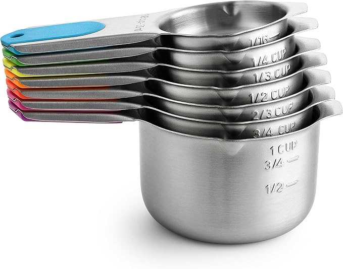 Spring Chef Magnetic Stainless Steel Measuring Cups Set of 7 Patented, Neon | Metal Measuring Cups for Measuring Dry or Liquid Ingredients, Easy to Read Markings, Dishwasher Safe Nesting Magnetic Cups