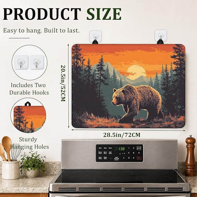 Bear Mountain Sunset Stove Top Covers for Electric Stove,Electric Gas Stove Pad Heat Resistant Range Cooktop Protector for Home Decor Kitchen 28.5"x20.5"