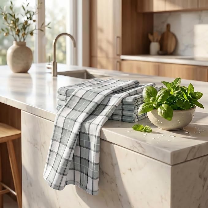 Urban Villa Kitchen Towels Cotton Dish Towels 20”x30” (Set of 6) Majestic Checks