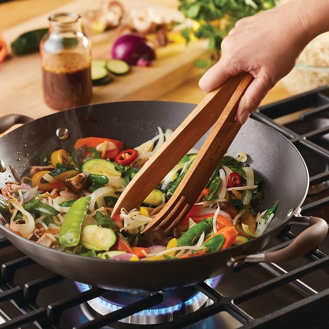 Anolon Advanced Home Hard Anodized Nonstick Wok/Stir Fry with Lid and Cooking Tool, 14 Inch, Bronze