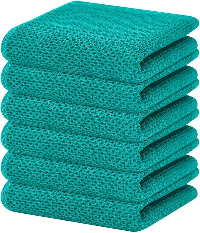 Homaxy 100% Cotton Waffle Weave Kitchen Dish Towels 6-Pack, Teal | 13 x 28 Inches, Ultra Soft Absorbent Dish Towels, Quick Drying Cleaning Towels