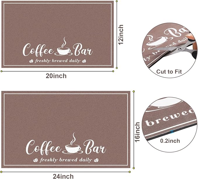 CooRug Fashion Coffee Mat, Dish Drying Mat 16" x 24" Brown | Hide Stain, Absorbent, Coffee Bar Accessories, Heat Resistant, Non-slip, Eco-friendly, Easy to Clean