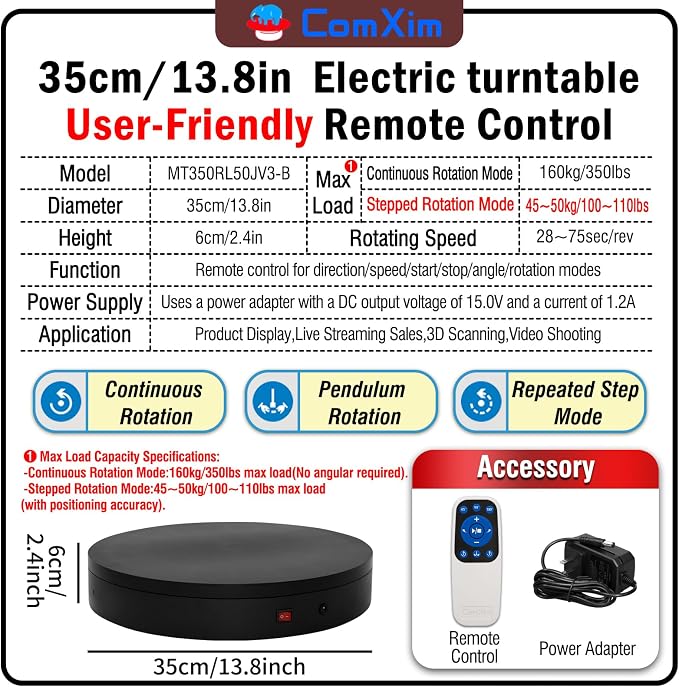 13.8Inch/35cm Remote 360 Rotating Platform,400lbs Capacity Electric Motorized Turntables, Motorized Rotating Display Stand Photography Turntable motorized lazy susan Heavy Duty Turntable for Photography,3D Scanner