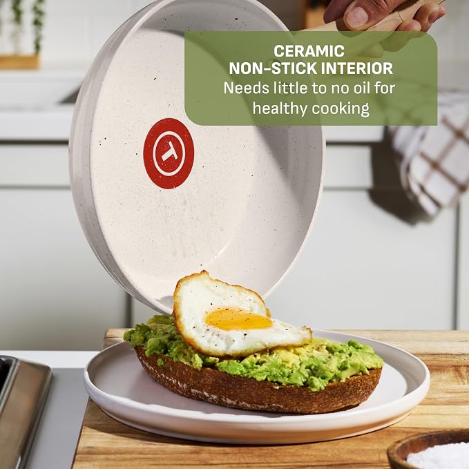 T-fal Revive Ceramic Nonstick Saute Pan with Lid, 6 Qt Forged Skillet | Recycled aluminum body, GoCeram ceramic nonstick, Thermo-Spot heat indicator, Oven safe to 350°F, Gas and electric compatible