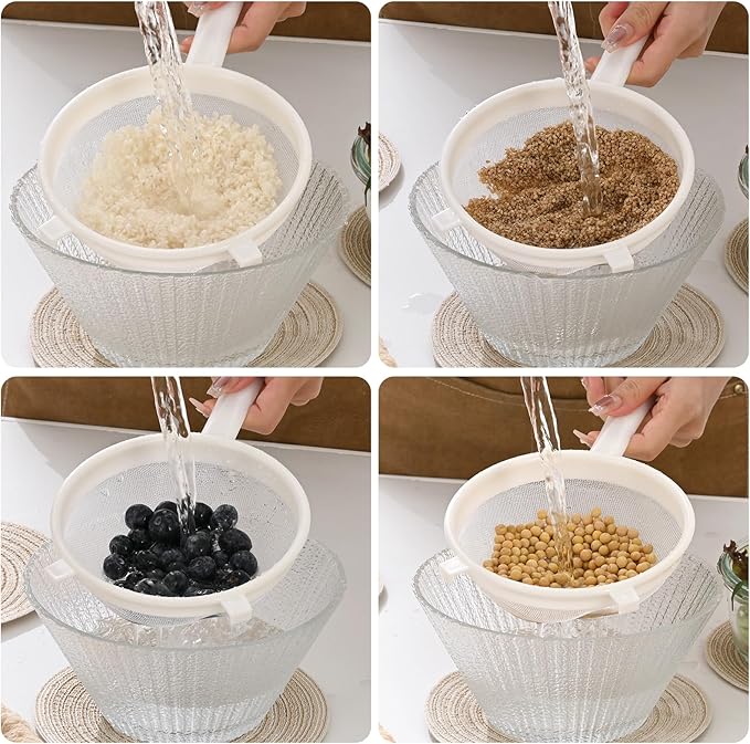 Luckyiren Kefir Strainer Set, 3-Size Plastic Non-Metal Sieve with Fine Mesh | Colander Sifter for Kefir Grains, Milk Kefir, Water Kefir & Kombucha & Quinoa - Durable, Food Grade & Easy Clean