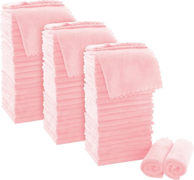 MOONQUEEN Ultra Soft Premium Washcloths Set - 12 x 12 inches - 72 Pack - Quick Drying - Highly Absorbent Coral Velvet Bathroom Wash Clothes (Pink)