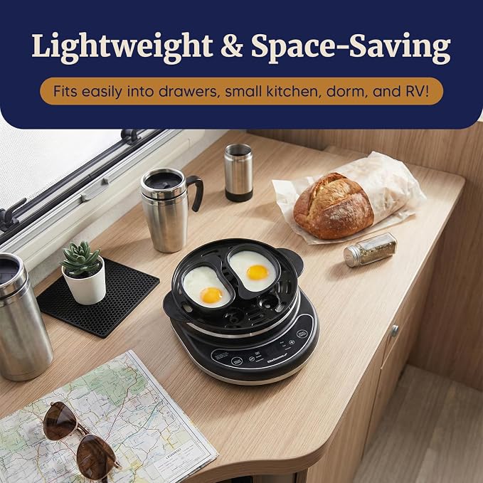 Elite Gourmet EGC314CB Digital Egg Cooker & Food Steamer, 14-Egg, Black | 6 programmed presets for poaching, omelets, and soft, medium, or hard-boiled eggs - 2-tier design with measuring cup