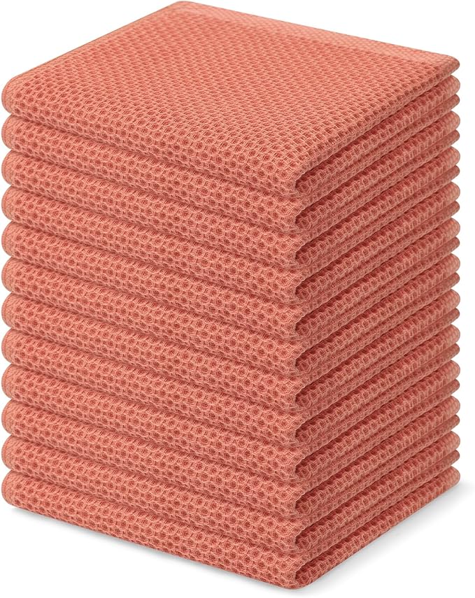Homaxy 100% Cotton Waffle Weave Kitchen Dish Cloths 12-Pack, Coral | 12 x 12 Inches, Ultra Soft Absorbent Dish Towels, Quick Drying Dish Rags with Hanging Loop