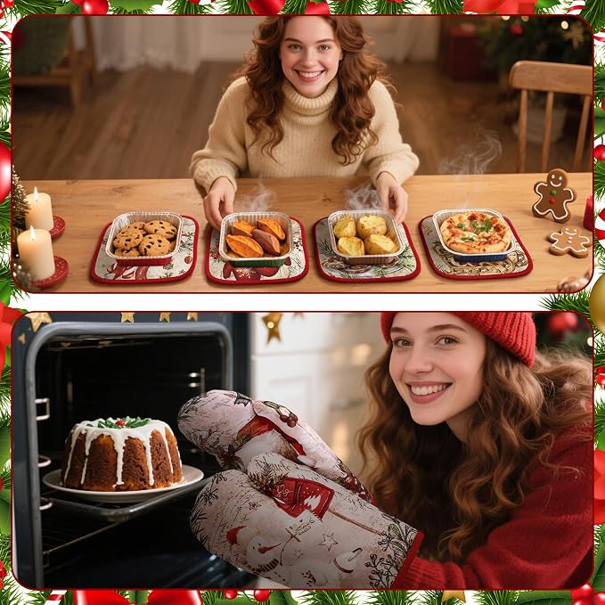 SiliFine 12 Pcs Christmas Kitchen Accessories Set Retro Snowman Pot Holders Vintage Santa Oven Mitts Xmas Tree Kitchen Towels for Farmhouse Christmas Home Decorations, Cooking Baking Holiday Gifts
