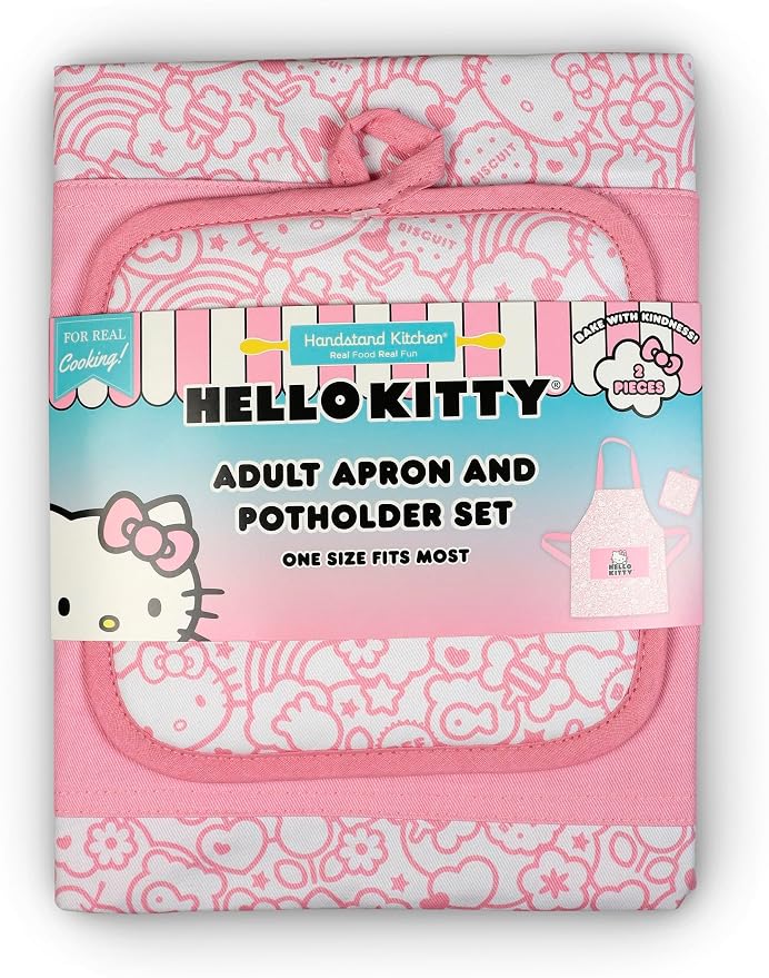 Hello Kitty Print 28" Adult Apron and Pot Holder Set