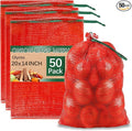 50 Pcs 20x14in Red Mesh Onion Bags with Drawstring, 35 lb Reusable Fresh Produce Onion Storage Sacks For Onions Potato Garlic Citrus Crawfish Firewood ,Washable Breathable Net Bags For Vegetable | Breathable