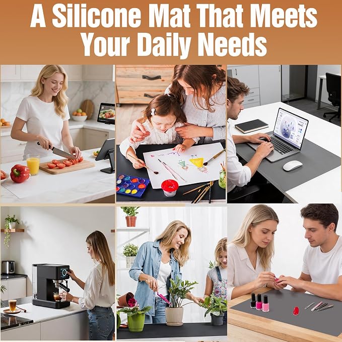 Silicone Mat for Kitchen Counter with Edge Protection – Quartz Countertop Protector, Heat Resistant & Non-Slip, Easy Clean, 100% Food Grade Silicone, 28"x20" (Translucent)