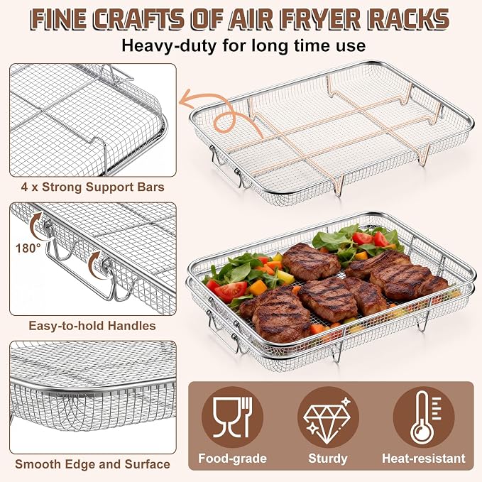 P&P CHEF 15.4 Inch Air Fryer Basket for Oven, Air Fryer Rack, 3 Pieces | Food-grade Stainless Steel Air Fryer Accessories for Frying Cooking Baking Roasting, Ideal for Fried Food, Dishwasher Safe