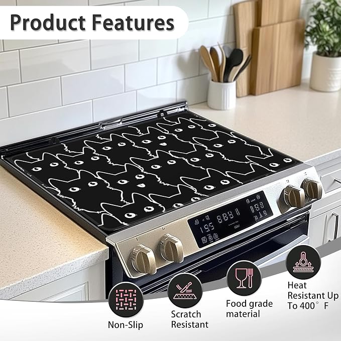Electric Stove Top Cover Protector –Cute Cat Glass Flat Top Stove Mat Oven Induction Cooktop Mat for Ceramic Countertop Mats Heat-Resistant Dish Drying Mat