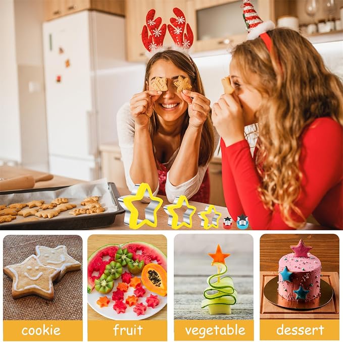 Nifogo Star Cookie Cutters 5 Pcs | Mini Small Large Sizes, Stainless Steel, Sandwich Cutter, Vegetable Fruit Cutters Shapes for Kids Boys Girls, Flag Day