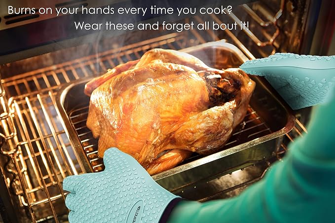 KITCHEN PERFECTION XL Silicone Smoker BBQ Gloves -Heat Resistant Oven Mitts | Waterproof, 5-Finger Design For A Better Grip, for Pitmasters, Meat Smoking, Grilling, Cooking, Frying Turkey | Grill Gift