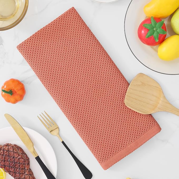 Homaxy 100% Cotton Waffle Weave Kitchen Dish Towels 6-Pack, Coral | 13 x 28 Inches, Ultra Soft Absorbent Dish Towels, Quick Drying Cleaning Towels