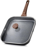 SENSARTE Nonstick Grill Pan with Lid, Grill Pan for Stove Tops, Versatile Griddle Pan with Pour Spouts, Square Grill Pan for Big Cooking Surface, Grill Skillet for Indoor Outdoor Grilling. PFOA Free