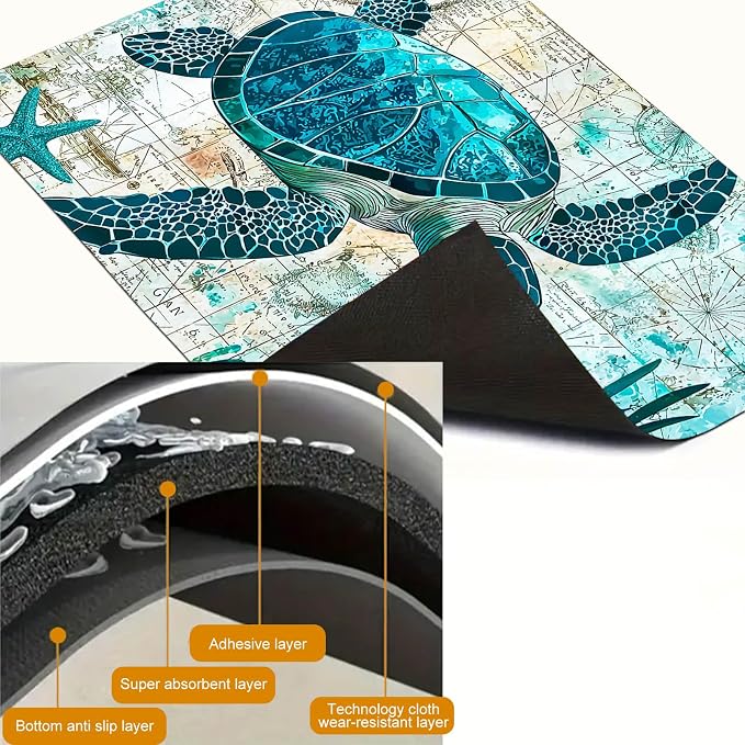 HOMETITUTE Sea Turtle Stove Top Cover 28x20 Ocean Map Diatomite Mat