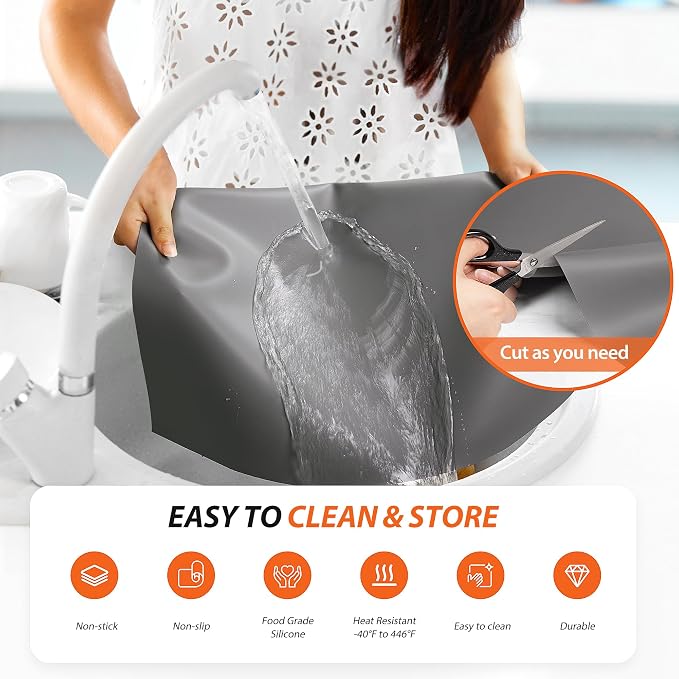 Silicone Mats for Kitchen Counter Heat Resistant Countertop Protector | 25'' X 17", Grey | Non-Slip Table Mat Desk Saver Pad, Non-Stick Reusable Pastry Mat, Silicone Placemat, Craft Mat