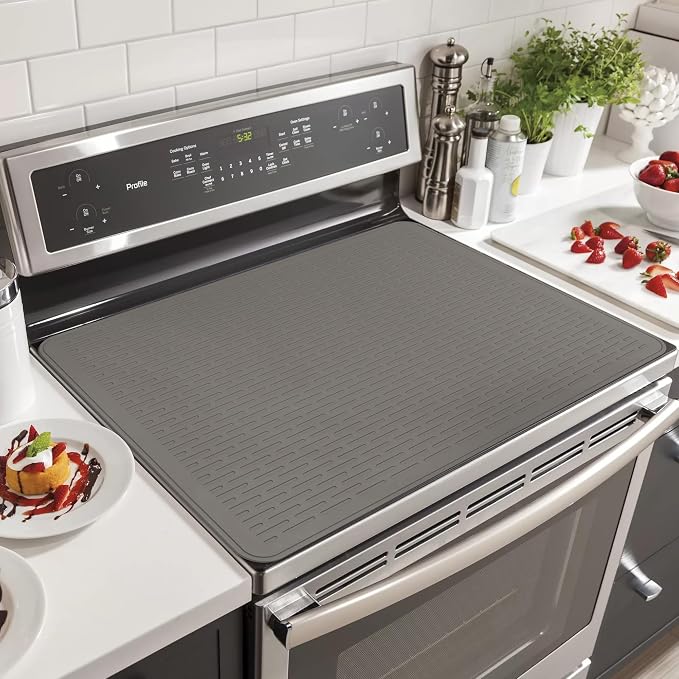 Stove Top Cover for Electric Stove- Range Covers for Electric Stove,Silicone XXL Dish Drying Mat, Glass Cooktop Covers, Flat RV Range top Mats (Gray, 36"x21")