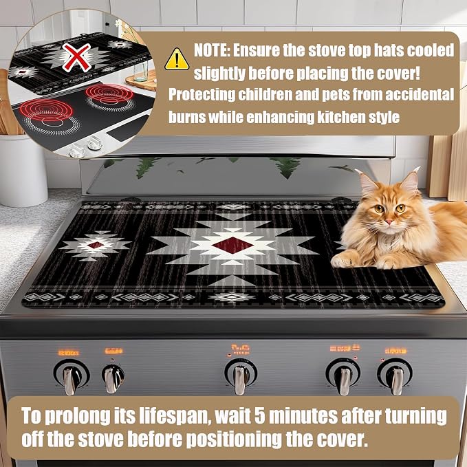 Black Southwestern Stove Top Covers for Electric Stove, Electric Gas Stove Pad Heat Resistant Range Cooktop Protector for Home Decor Kitchen 28"x20"