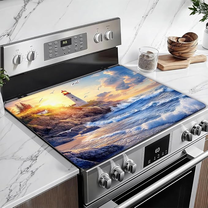 lighthouse Stove Top Covers for Electric Stove, Electric Gas Stove Pad Heat Resistant Range Cooktop Protector for Home Decor Kitchen 28"x20"