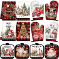 SiliFine 12 Pcs Christmas Kitchen Accessories Set Xmas Buffalo Plaid Pot Holders Santa Claus Oven Mitts Xmas Reindeer Gnome Kitchen Towels for Christmas Home Decorations, Cooking Baking Holiday Gifts