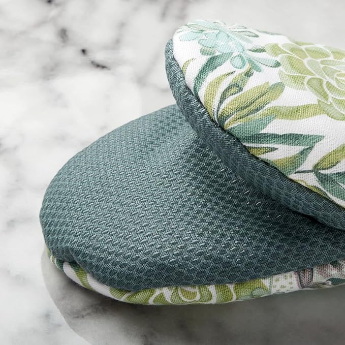 Martha Stewart Succulents Mini Oven Mitt 2-Pack Set, Green, 5.5"X8"