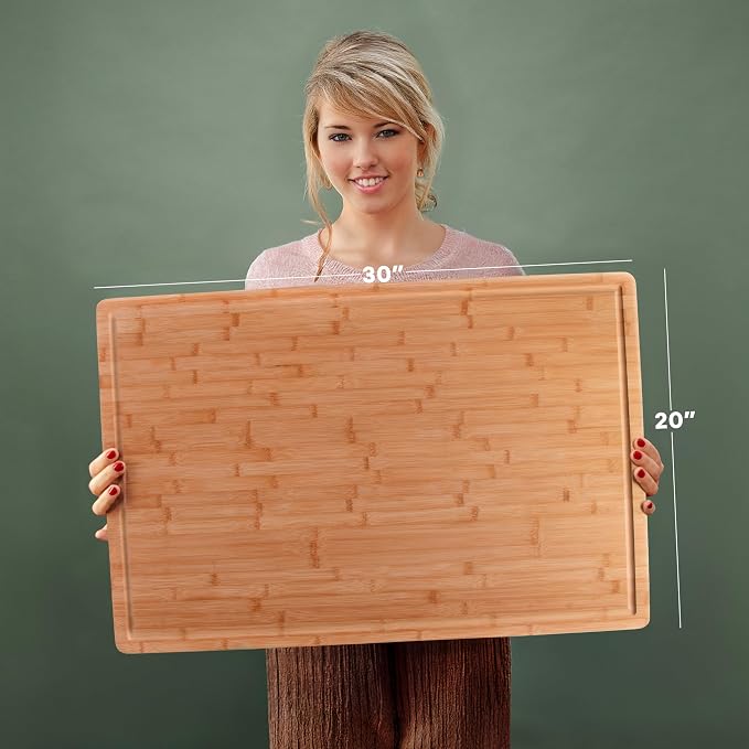 Extra Large Cutting Board for Kitchen 30 X 20 for Kitchens - Heavy Duty Bamboo Chopping Boards for Meat, Veg & Charcuterie - 30" Cutting Board Large Wooden Stove Top & Countertop (30" x 20")