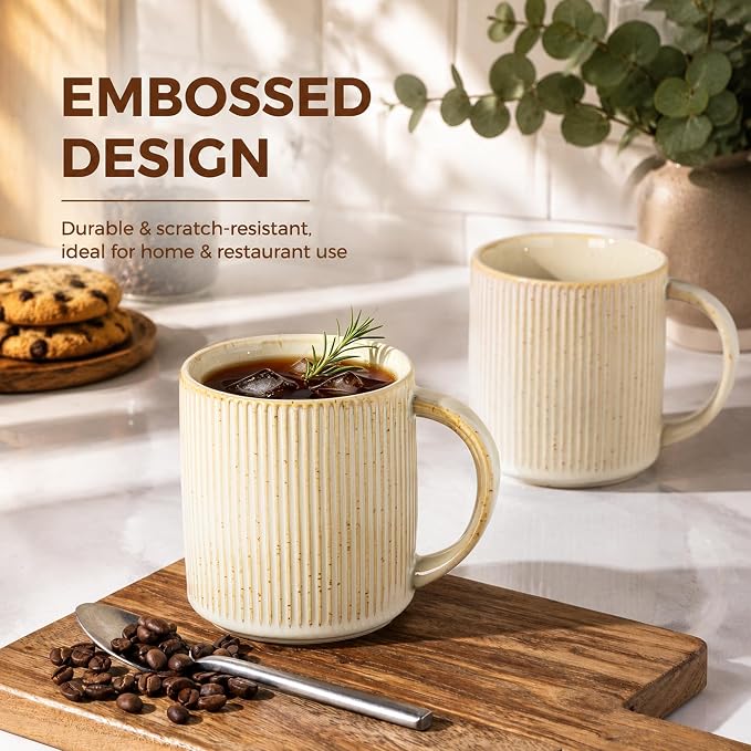 theterra Ceramic Coffee Mugs Set of 6, 14.2 oz Coffee Cups with Handle | Handmade, Suitable for Latte, Tea, Milk, Beer & Hot Cocoa, Cappuccino