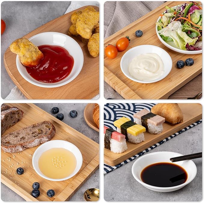 Eisinly 6 Pack Dipping Bowls, 3 OZ Small Ceramic Soy Sauce Dish, White | 4 Inch, Clean, Shiny, Safe, Dishwasher Safe, for Seasonings, Sushi & BBQ