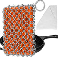 Herda 316L Cast Iron Scrubber Cleaner, Large Chainmail Cast Iron Cleaner | Honeycomb Silicone Insert,Flexible,Stainless Steel Chain Mail Metal Sponge Scrub Skillets,Oven,Flat Top,Grill Pan Pot Brush