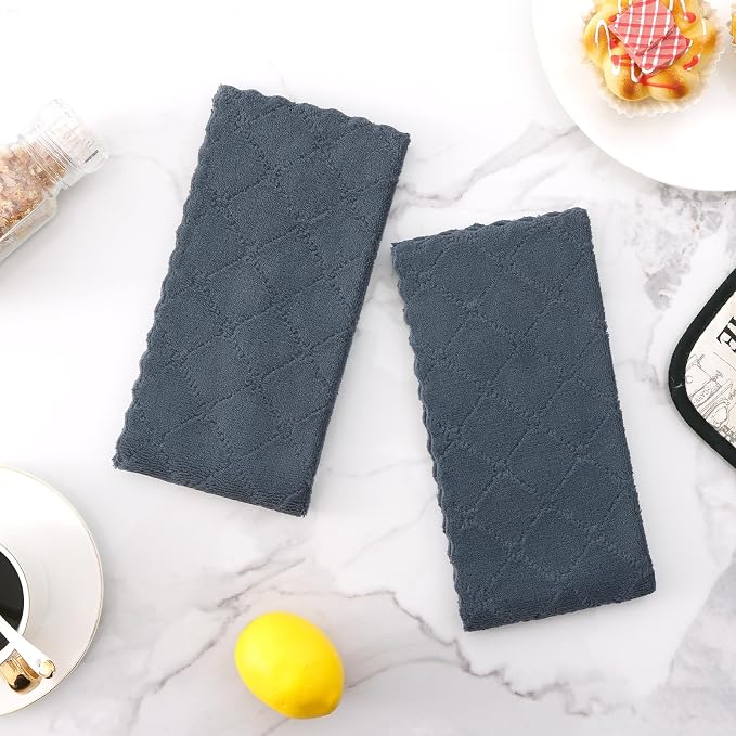 Homaxy 12 Pack Super Soft Absorbent Dish Towels, 10" x 20", Dark Grey | Coral Velvet, Nonstick Oil Fast Drying Microfiber Cleaning Cloth, No Lint Dishcloths for washing and drying