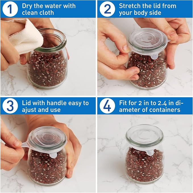 Extra Small Silicone Stretch Lids for 1.2 Inch to 1.5 Inch Wine Bottles, Condiment Bottles, Jars, Cans - 8 Pack