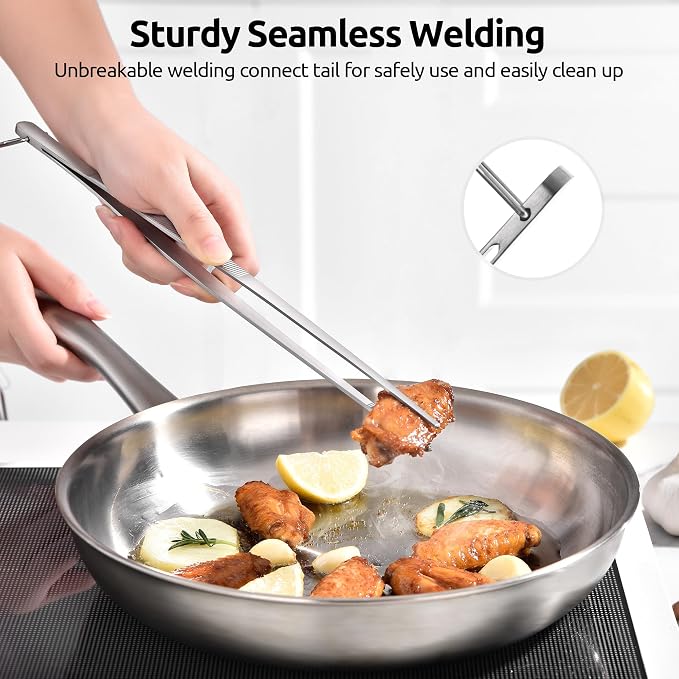 U-Taste Kitchen Cooking Tweezers, 18/8 Stainless Steel Tongs Set of 2, 12in | Food-Grade Metal Food Tongs Set, Seamless-Welding, Long Professional Chef Tweezer for Plating Serving Grilling Frying Feeding