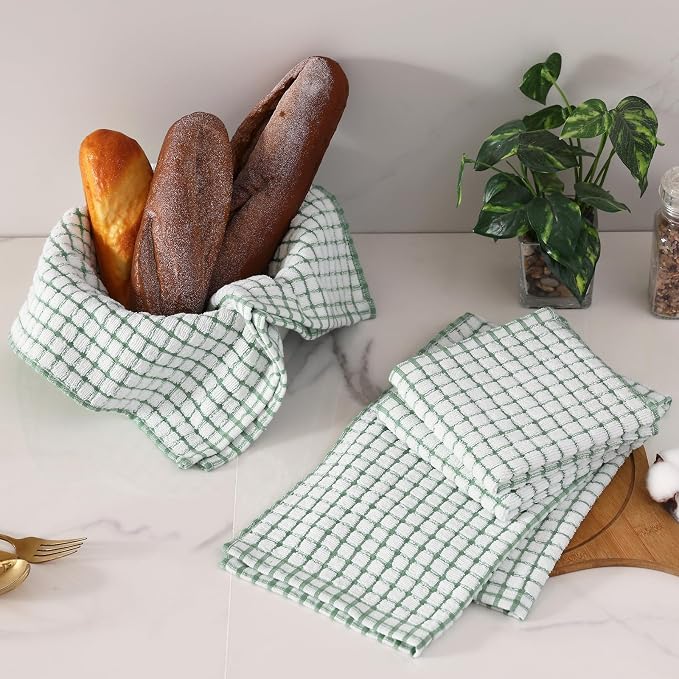 Homaxy Kitchen Towels and Dishcloths Set, Set of 8, Grass Green | Cotton Terry Kitchen Dish Towels, Super Soft and Absorbent Dish Cloths, 16 x 25 and 12 x 12 Inches