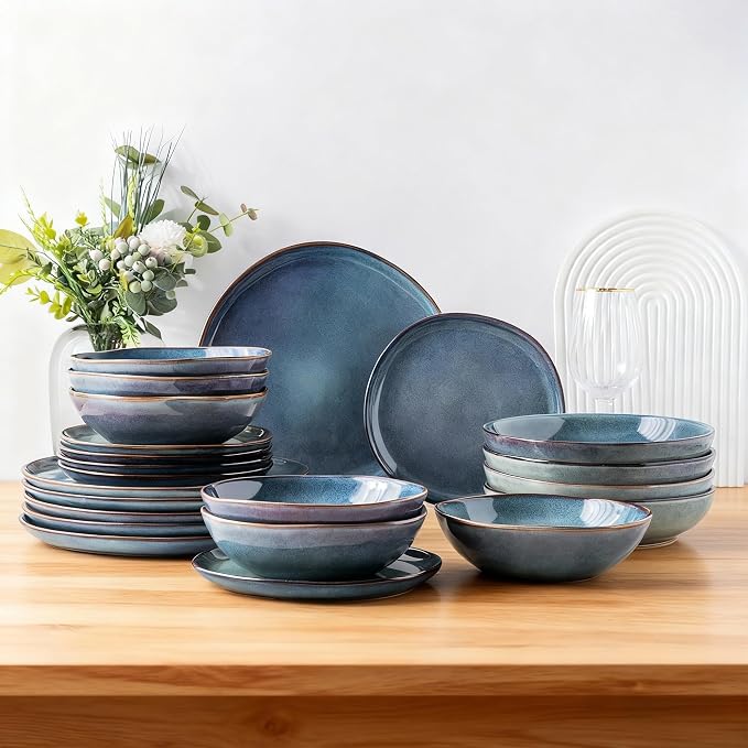 AmorArc Ceramic Dinnerware Sets for 4, 12Pcs Plates and Bowls Sets Dishes | Stoneware Handmade Reactive Glaze Dinner Set, Highly Scratch Resistant | Dishwasher & Microwave Safe Dishware
