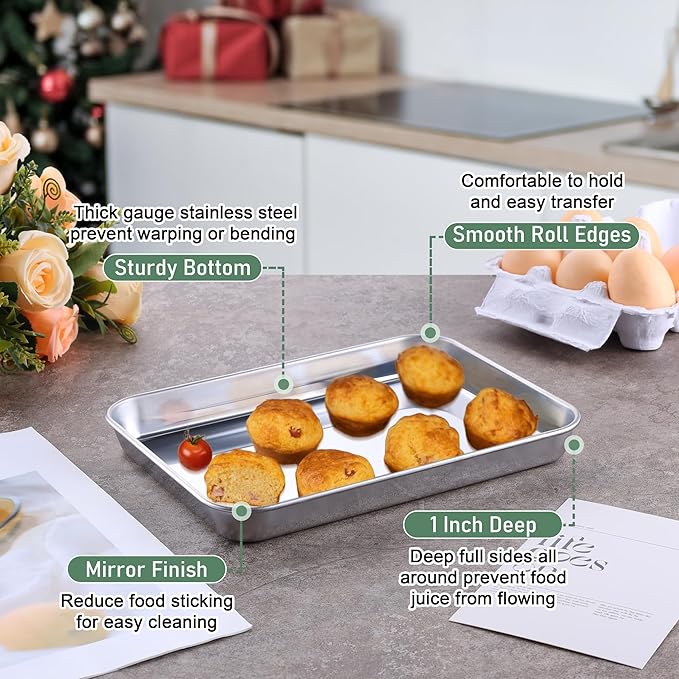 Homikit Toaster Oven Pan with Rack Set (2 Baking Sheet+2 Rack), 9 x 7 Inch | Stainless Steel Small Cookie Sheets with Grid Cooling Racks for Baking Roasting Grilling, Bacon Tray Sheet Pan with Wire Rack