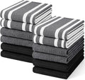 Homaxy Cotton 380 GSM Premium Kitchen Towels, 18"x 28", 12 Pack, Black | Soft and Absorbent Terry Dish Towels, Multipurpose Tea Towel Set with Hanging Loop, 3 Styles Kitchen Hand Towels